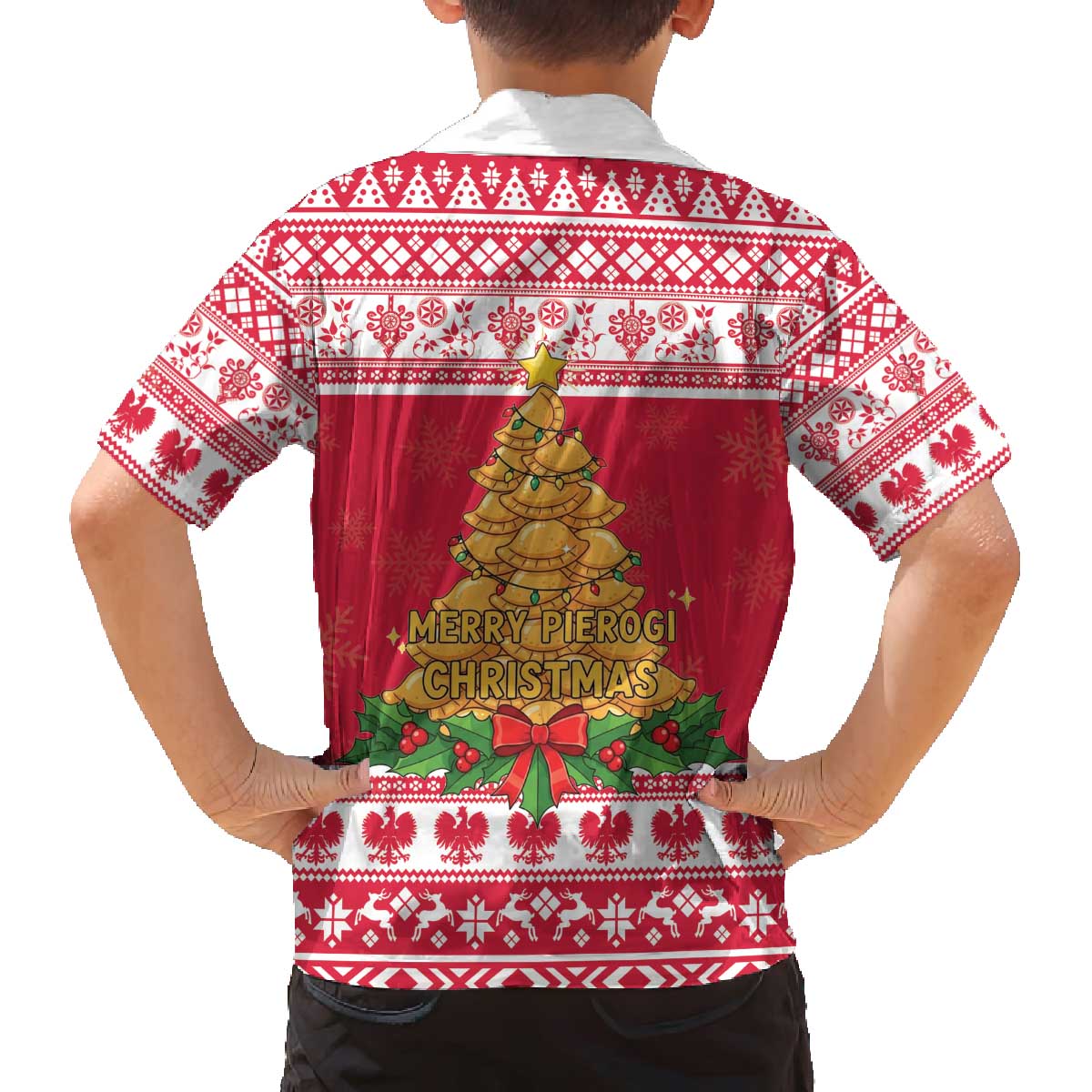 Poland Christmas Family Matching Off The Shoulder Long Sleeve Dress and Hawaiian Shirt Oh Pierogi Tree - Wonder Print Shop