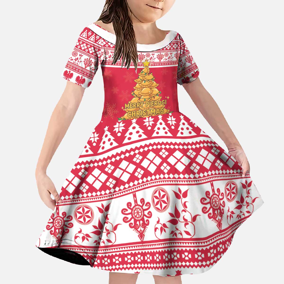 Poland Christmas Family Matching Off The Shoulder Long Sleeve Dress and Hawaiian Shirt Oh Pierogi Tree - Wonder Print Shop