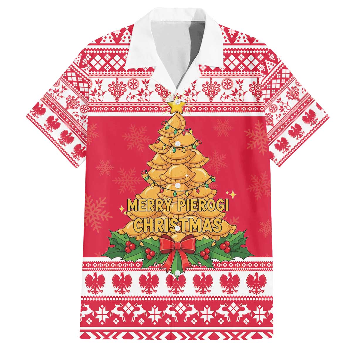 Poland Christmas Family Matching Off The Shoulder Long Sleeve Dress and Hawaiian Shirt Oh Pierogi Tree - Wonder Print Shop