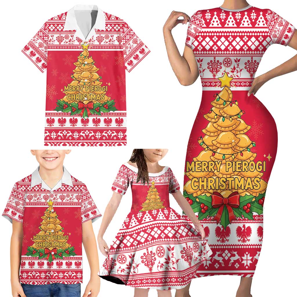 Poland Christmas Family Matching Short Sleeve Bodycon Dress and Hawaiian Shirt Oh Pierogi Tree - Wonder Print Shop