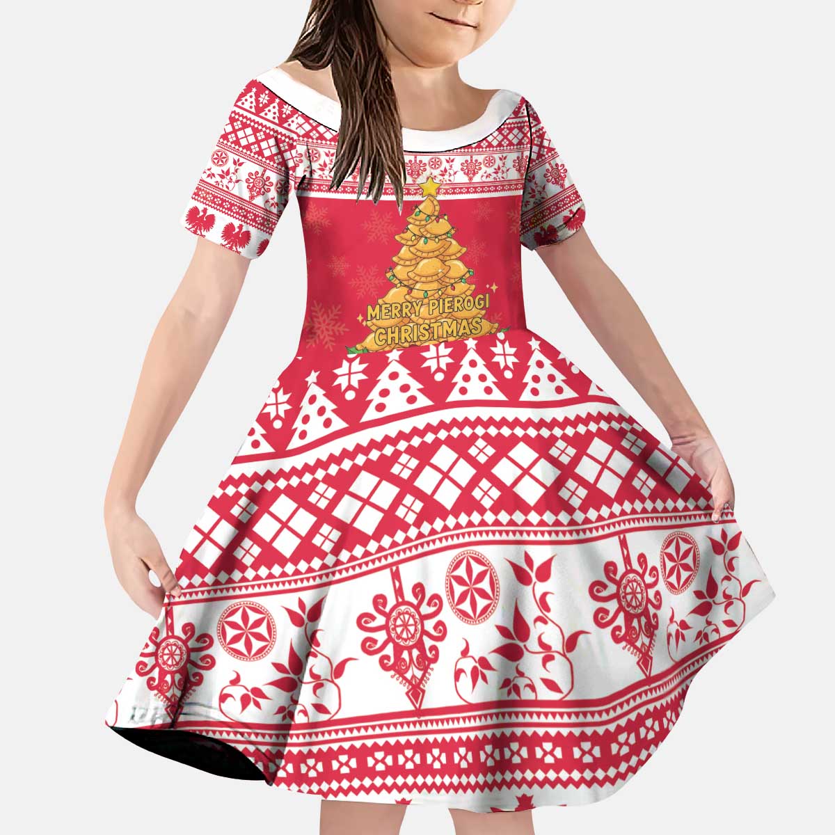 Poland Christmas Kid Short Sleeve Dress Oh Pierogi Tree - Wonder Print Shop