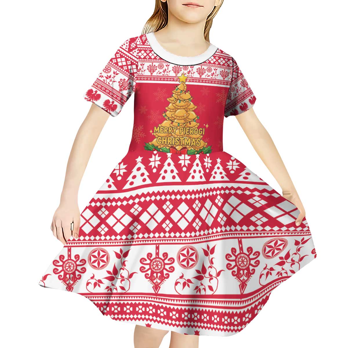 Poland Christmas Kid Short Sleeve Dress Oh Pierogi Tree - Wonder Print Shop