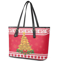 Poland Christmas Leather Tote Bag Oh Pierogi Tree - Wonder Print Shop