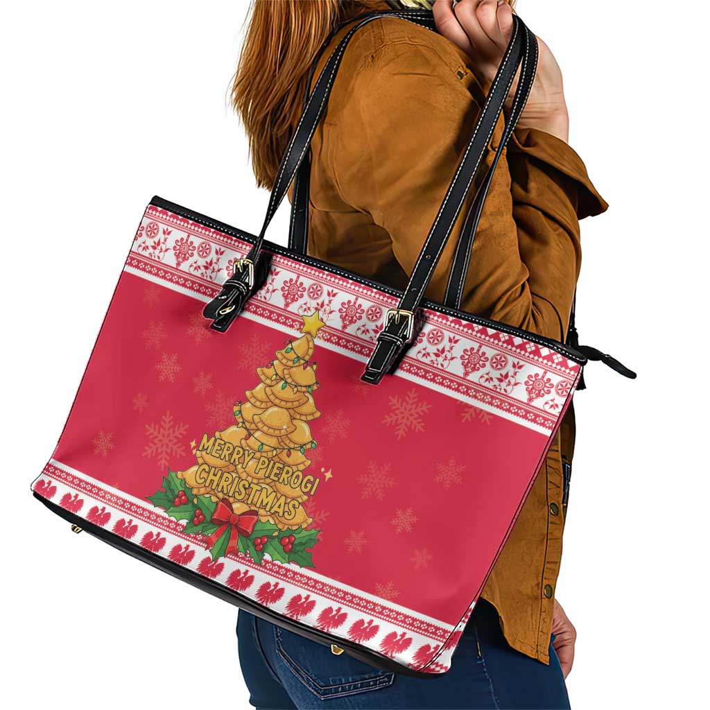 Poland Christmas Leather Tote Bag Oh Pierogi Tree - Wonder Print Shop