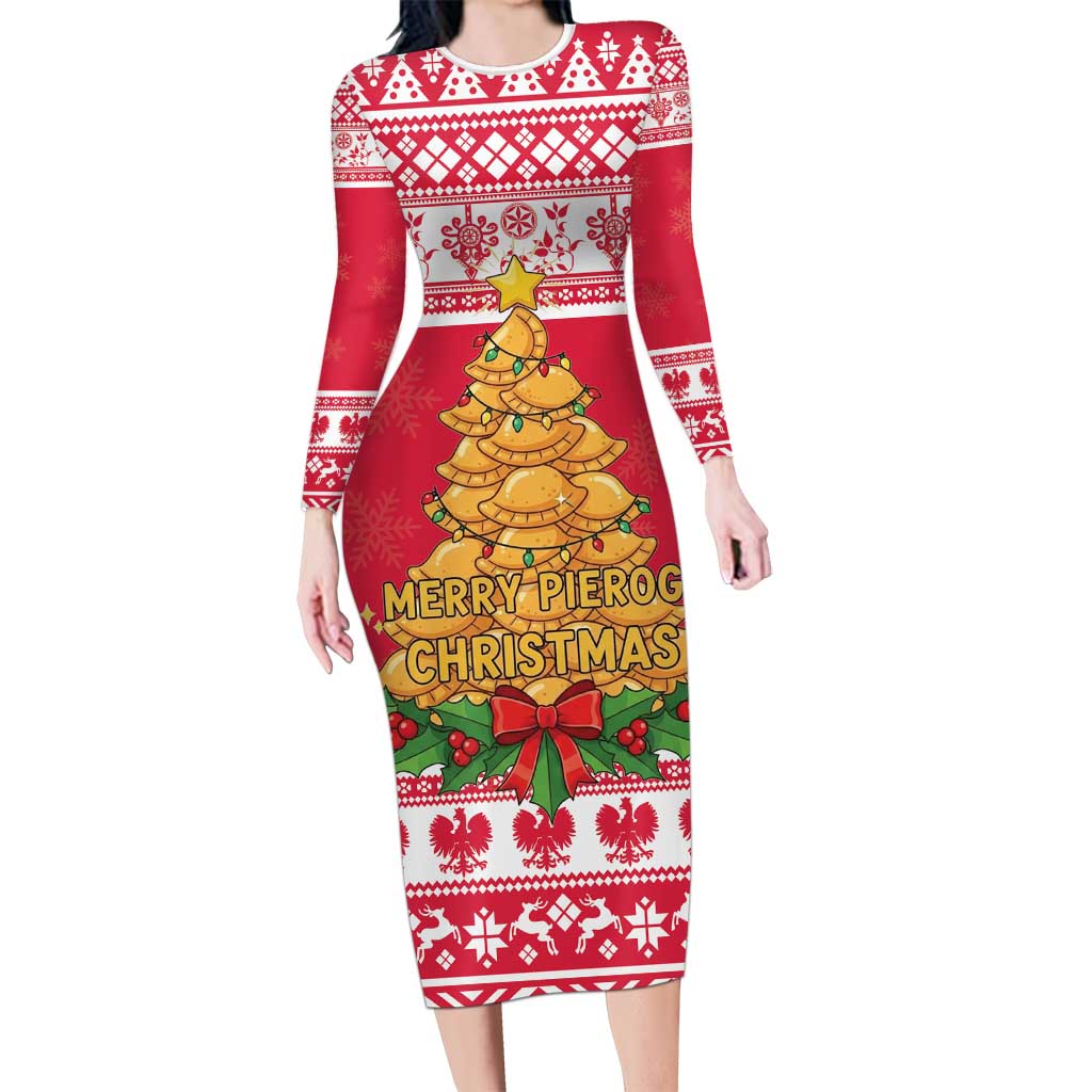 Poland Christmas Long Sleeve Bodycon Dress Oh Pierogi Tree - Wonder Print Shop