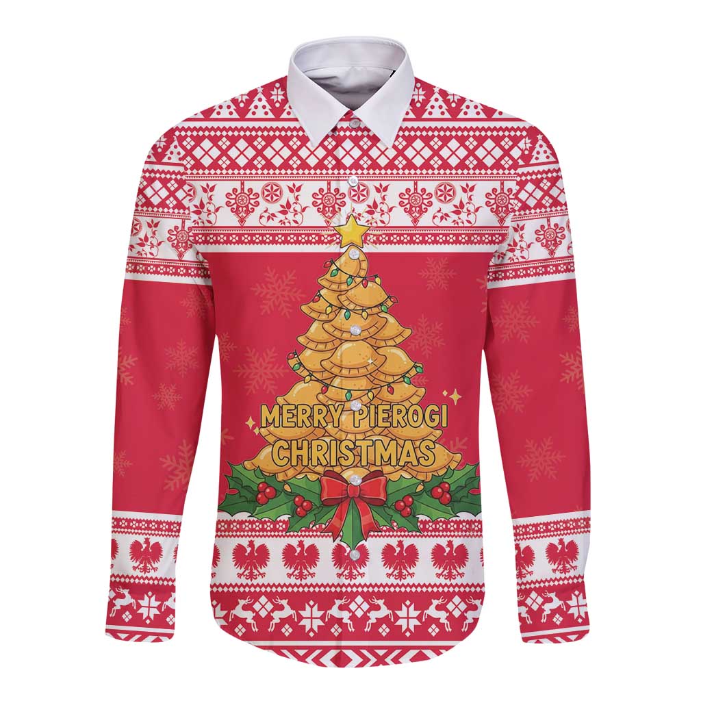 Poland Christmas Long Sleeve Button Shirt Oh Pierogi Tree - Wonder Print Shop