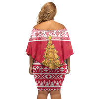 Poland Christmas Off Shoulder Short Dress Oh Pierogi Tree - Wonder Print Shop