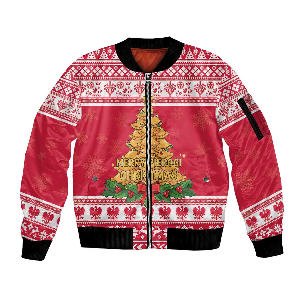 Poland Christmas Sleeve Zip Bomber Jacket Oh Pierogi Tree - Wonder Print Shop