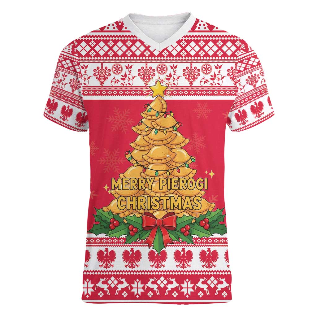 Poland Christmas Women V-Neck T-Shirt Oh Pierogi Tree - Wonder Print Shop