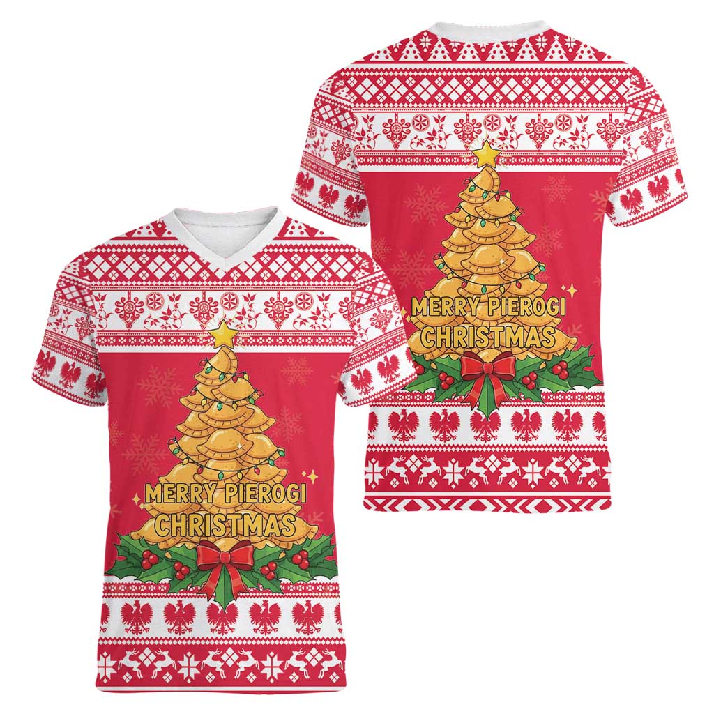 Poland Christmas Women V-Neck T-Shirt Oh Pierogi Tree - Wonder Print Shop