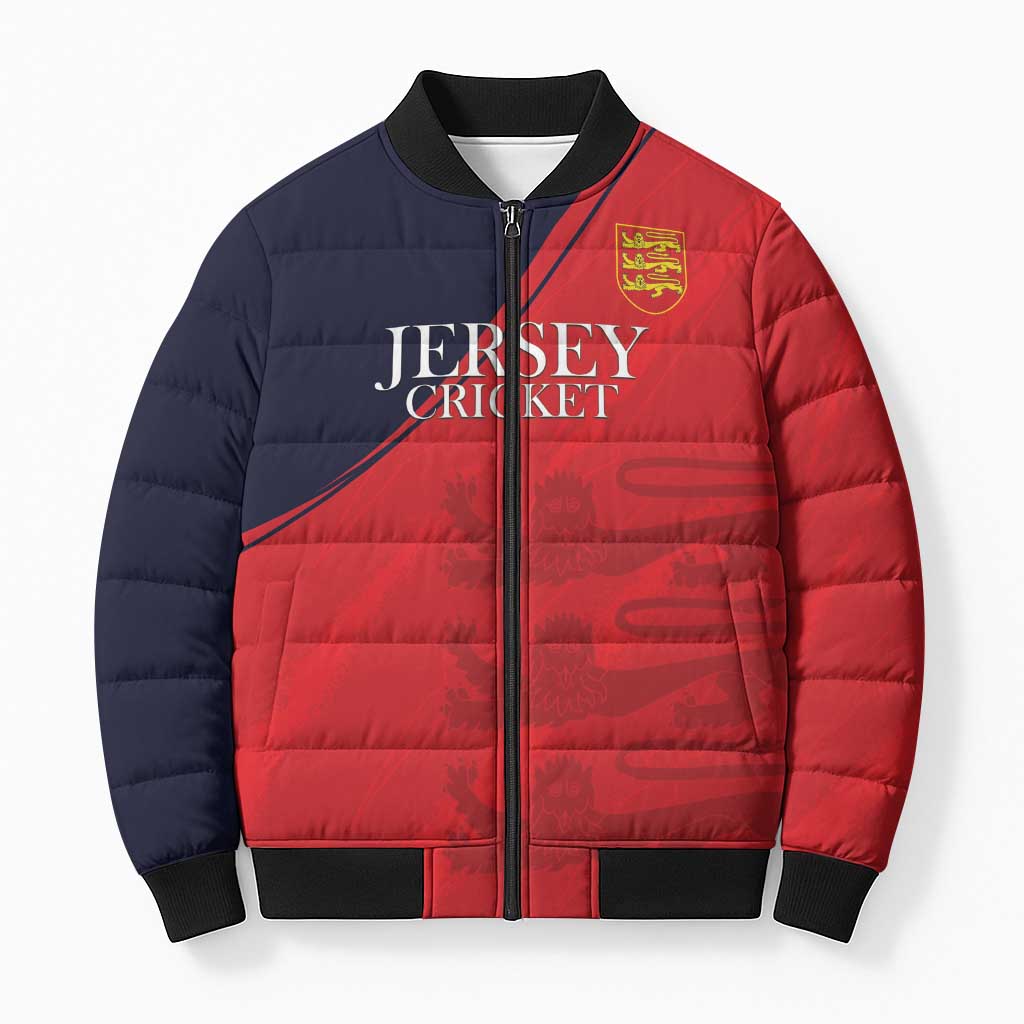Custom Bailiwick of Jersey Cricket Bomber Puffer Jacket Jer Lions Champion Red Version - Wonder Print Shop