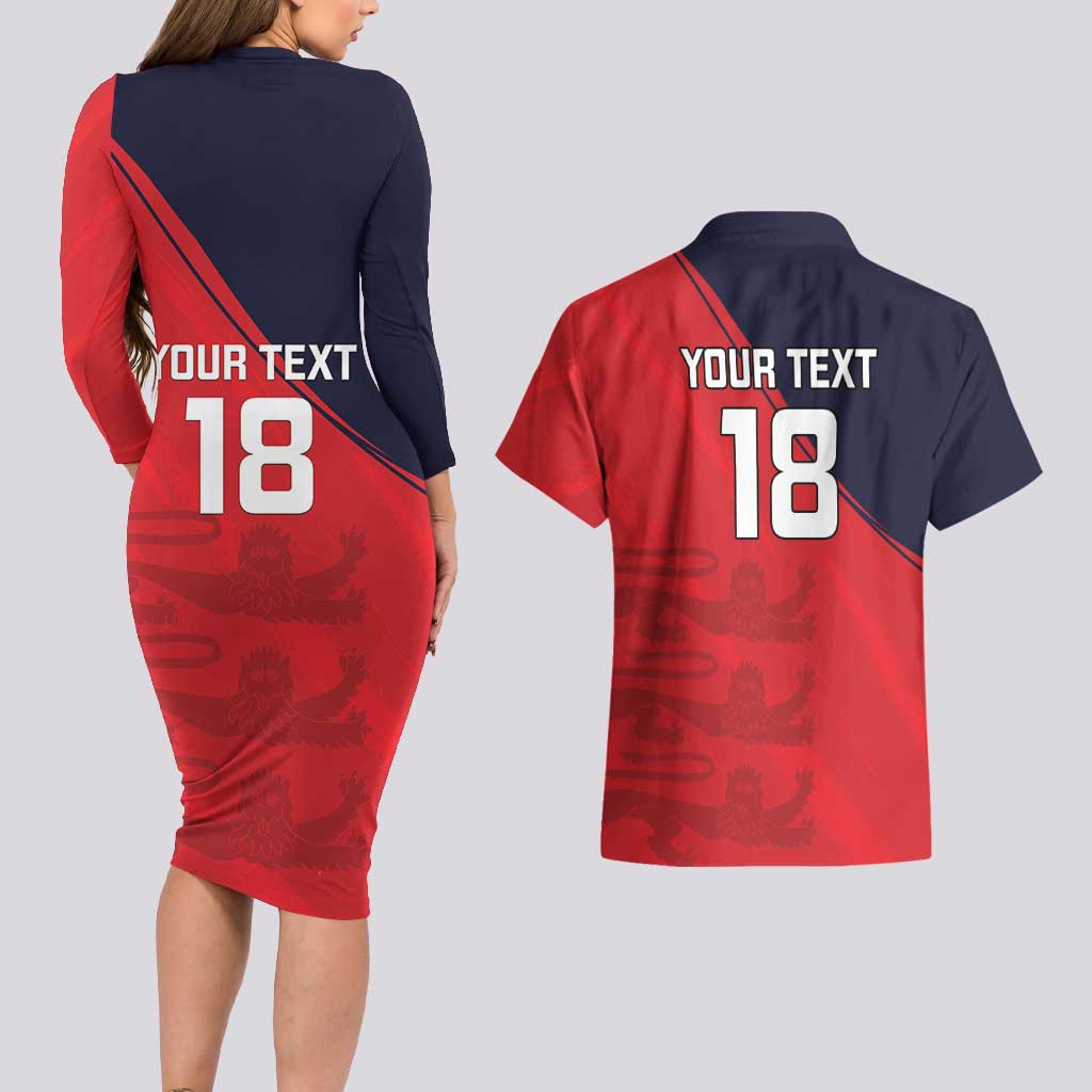 Custom Bailiwick of Jersey Cricket Couples Matching Long Sleeve Bodycon Dress and Hawaiian Shirt Jer Lions Champion Red Version - Wonder Print Shop