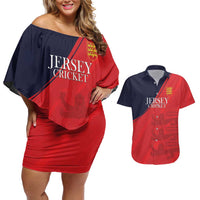 Custom Bailiwick of Jersey Cricket Couples Matching Off Shoulder Short Dress and Hawaiian Shirt Jer Lions Champion Red Version - Wonder Print Shop