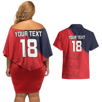 Custom Bailiwick of Jersey Cricket Couples Matching Off Shoulder Short Dress and Hawaiian Shirt Jer Lions Champion Red Version - Wonder Print Shop