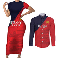 Custom Bailiwick of Jersey Cricket Couples Matching Short Sleeve Bodycon Dress and Long Sleeve Button Shirt Jer Lions Champion Red Version - Wonder Print Shop