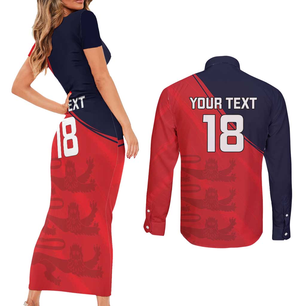 Custom Bailiwick of Jersey Cricket Couples Matching Short Sleeve Bodycon Dress and Long Sleeve Button Shirt Jer Lions Champion Red Version - Wonder Print Shop