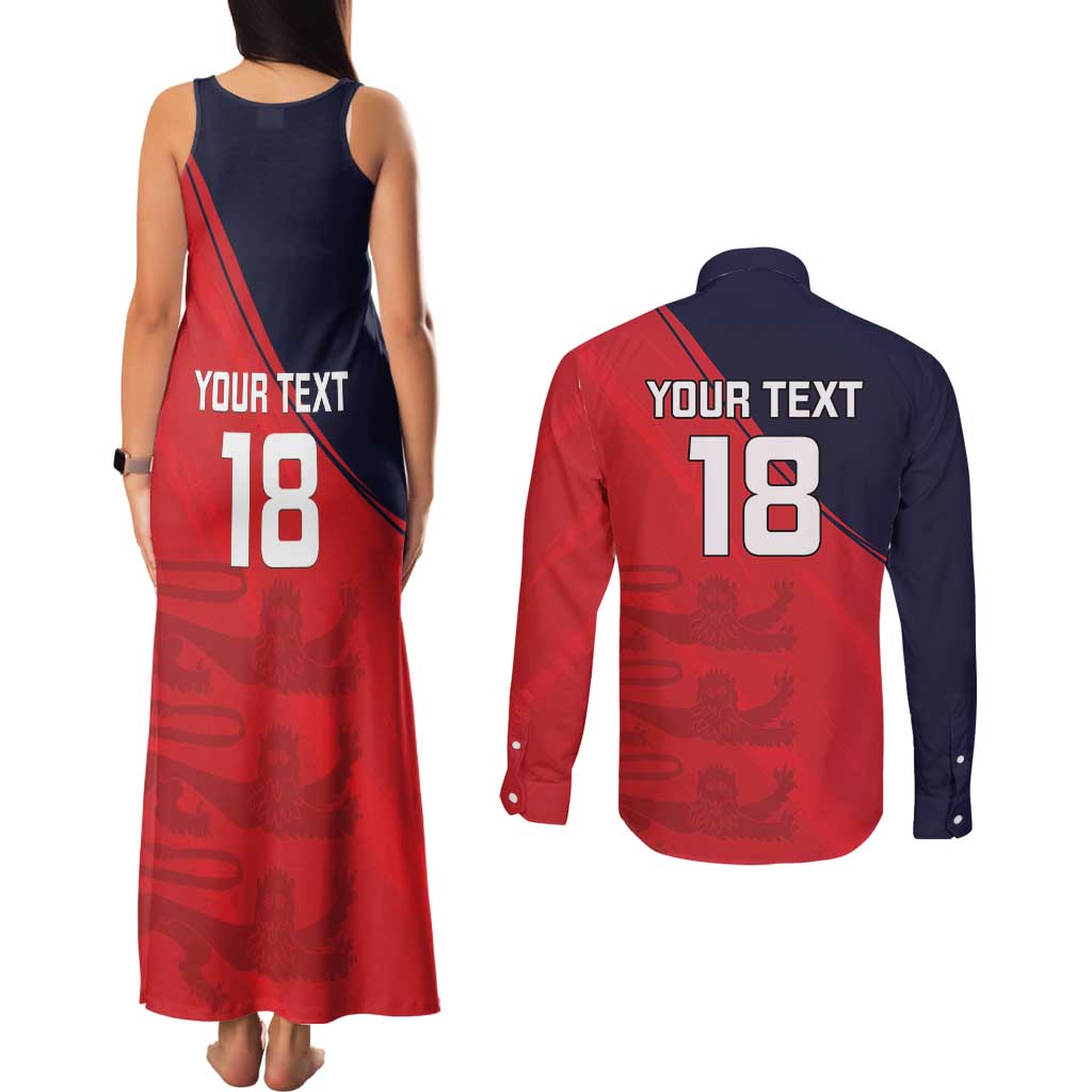 Custom Bailiwick of Jersey Cricket Couples Matching Tank Maxi Dress and Long Sleeve Button Shirt Jer Lions Champion Red Version - Wonder Print Shop