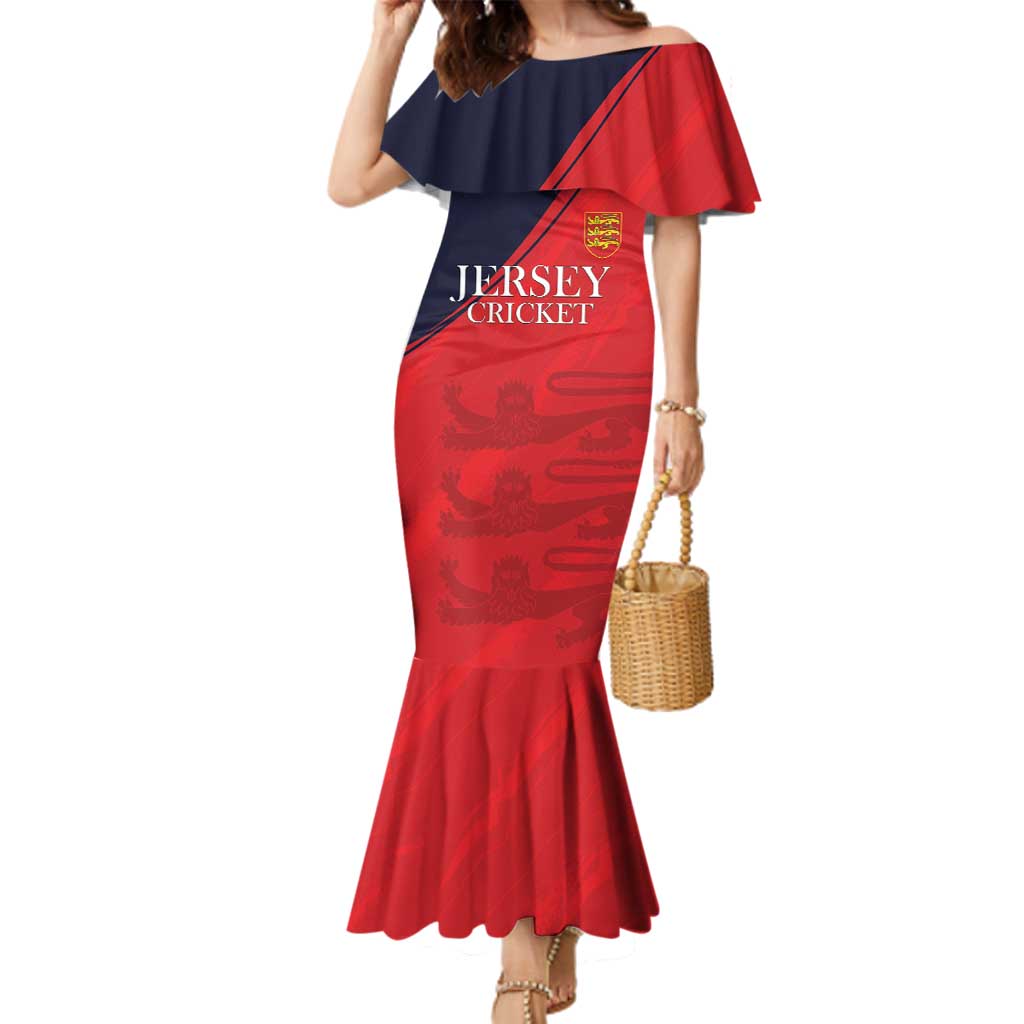 Custom Bailiwick of Jersey Cricket Family Matching Mermaid Dress and Hawaiian Shirt Jer Lions Champion Red Version - Wonder Print Shop