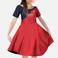 Custom Bailiwick of Jersey Cricket Family Matching Off The Shoulder Long Sleeve Dress and Hawaiian Shirt Jer Lions Champion Red Version - Wonder Print Shop