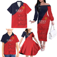 Custom Bailiwick of Jersey Cricket Family Matching Off The Shoulder Long Sleeve Dress and Hawaiian Shirt Jer Lions Champion Red Version - Wonder Print Shop