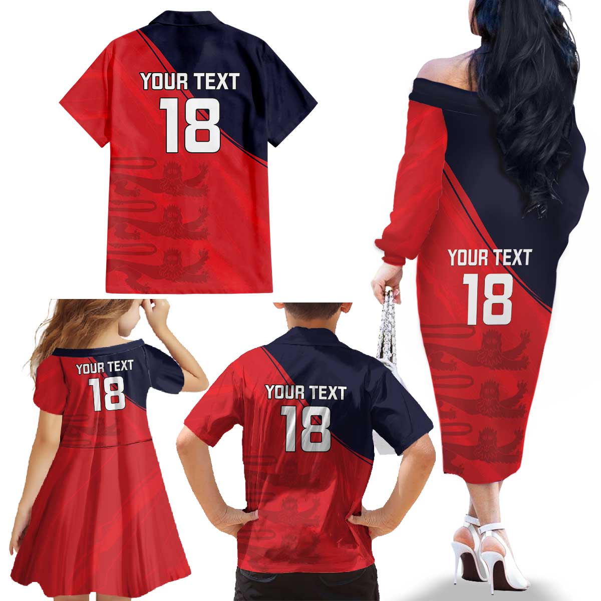 Custom Bailiwick of Jersey Cricket Family Matching Off The Shoulder Long Sleeve Dress and Hawaiian Shirt Jer Lions Champion Red Version - Wonder Print Shop
