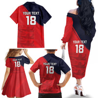 Custom Bailiwick of Jersey Cricket Family Matching Off The Shoulder Long Sleeve Dress and Hawaiian Shirt Jer Lions Champion Red Version - Wonder Print Shop