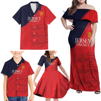 Custom Bailiwick of Jersey Cricket Family Matching Off Shoulder Maxi Dress and Hawaiian Shirt Jer Lions Champion Red Version - Wonder Print Shop