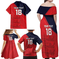 Custom Bailiwick of Jersey Cricket Family Matching Off Shoulder Maxi Dress and Hawaiian Shirt Jer Lions Champion Red Version - Wonder Print Shop