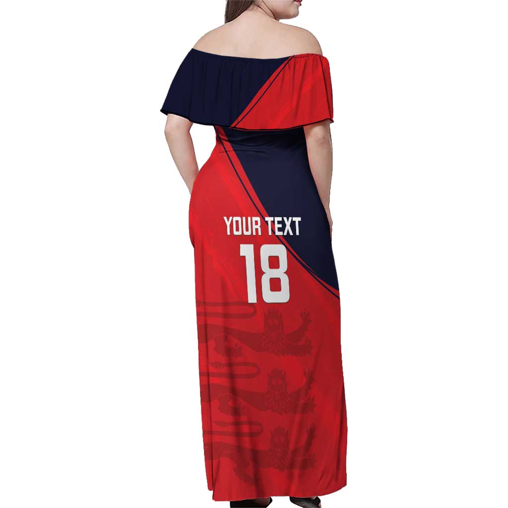Custom Bailiwick of Jersey Cricket Family Matching Off Shoulder Maxi Dress and Hawaiian Shirt Jer Lions Champion Red Version - Wonder Print Shop