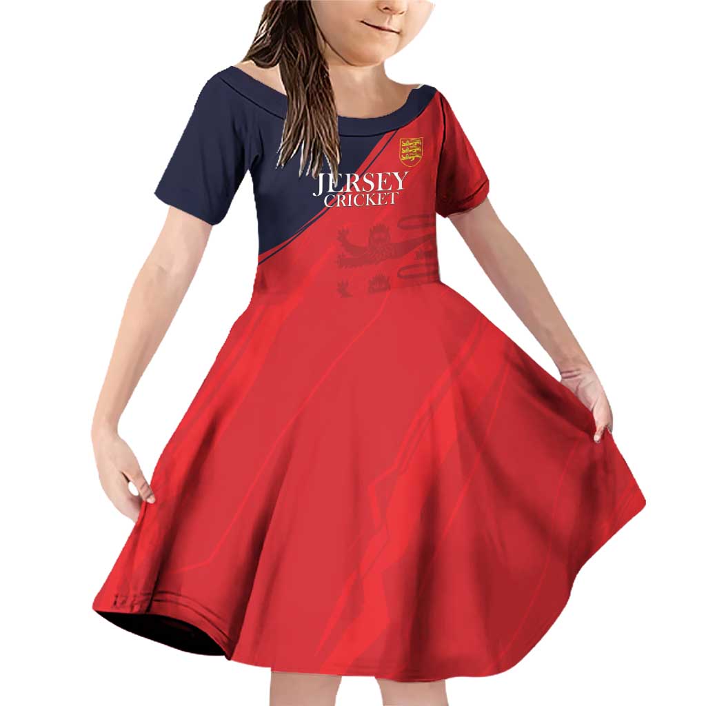 Custom Bailiwick of Jersey Cricket Family Matching Off Shoulder Short Dress and Hawaiian Shirt Jer Lions Champion Red Version - Wonder Print Shop