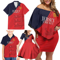 Custom Bailiwick of Jersey Cricket Family Matching Off Shoulder Short Dress and Hawaiian Shirt Jer Lions Champion Red Version - Wonder Print Shop