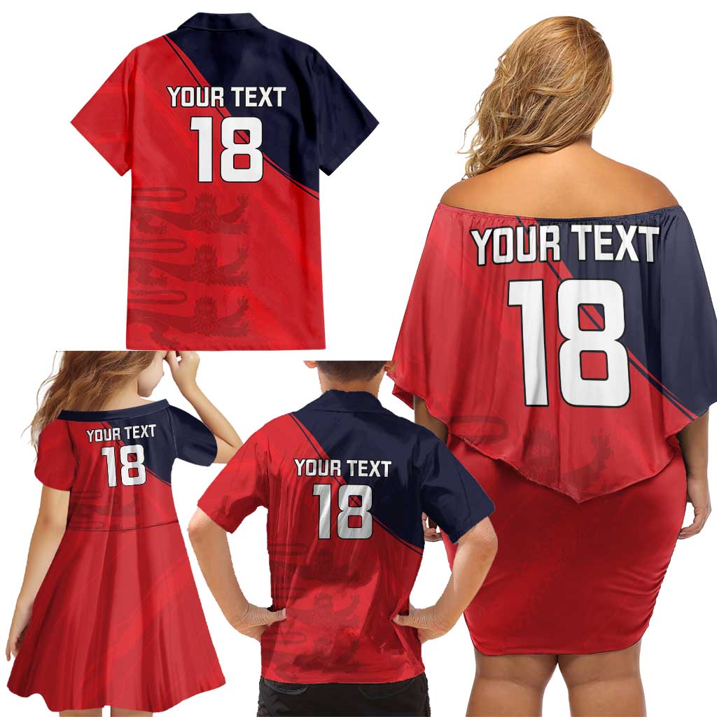 Custom Bailiwick of Jersey Cricket Family Matching Off Shoulder Short Dress and Hawaiian Shirt Jer Lions Champion Red Version - Wonder Print Shop
