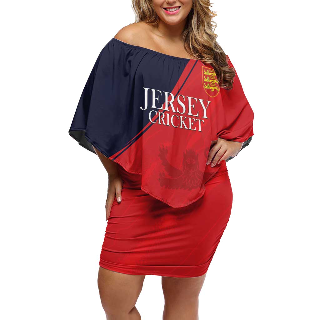 Custom Bailiwick of Jersey Cricket Family Matching Off Shoulder Short Dress and Hawaiian Shirt Jer Lions Champion Red Version - Wonder Print Shop