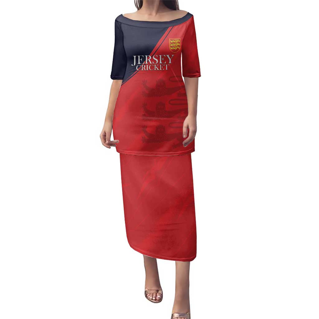 Custom Bailiwick of Jersey Cricket Family Matching Puletasi and Hawaiian Shirt Jer Lions Champion Red Version - Wonder Print Shop