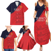 Custom Bailiwick of Jersey Cricket Family Matching Summer Maxi Dress and Hawaiian Shirt Jer Lions Champion Red Version - Wonder Print Shop