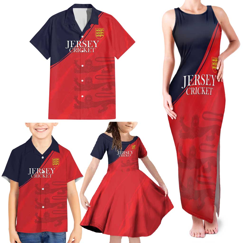 Custom Bailiwick of Jersey Cricket Family Matching Tank Maxi Dress and Hawaiian Shirt Jer Lions Champion Red Version - Wonder Print Shop