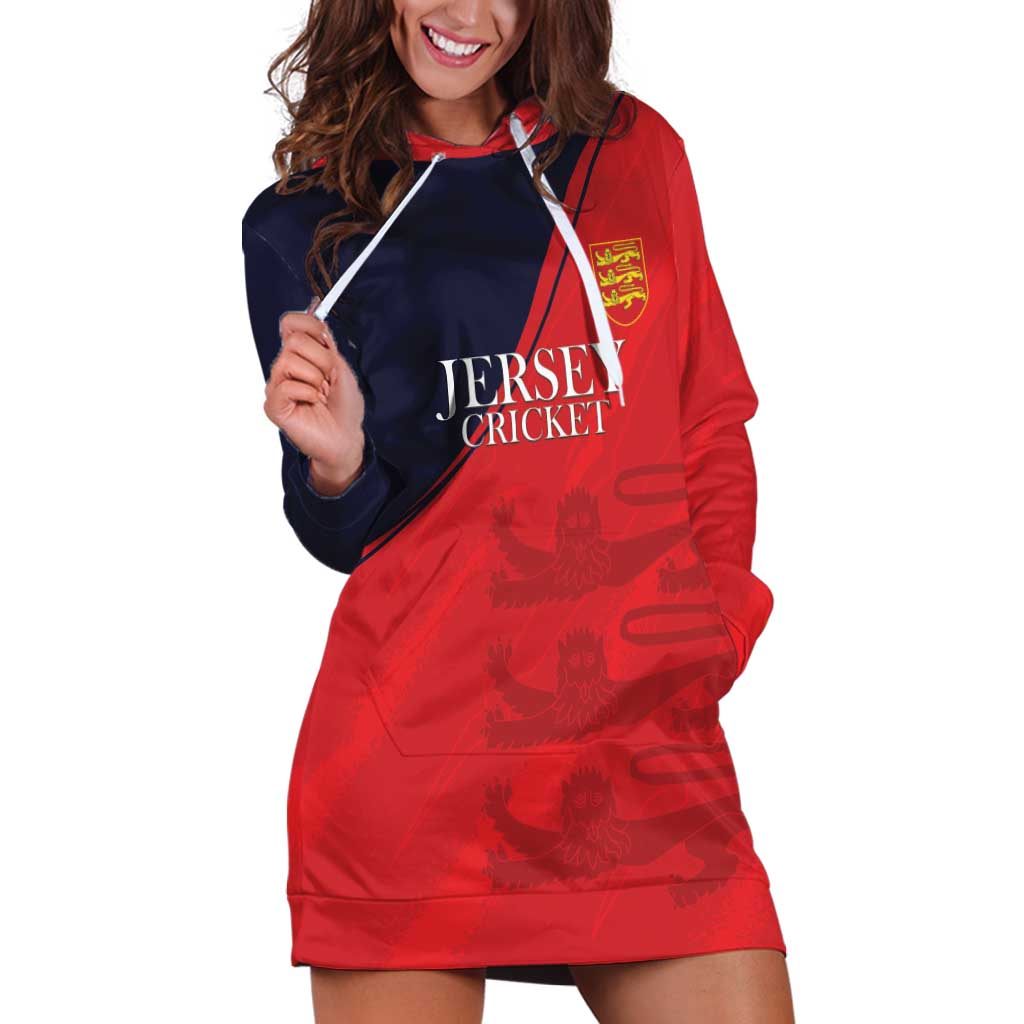Custom Bailiwick of Jersey Cricket Hoodie Dress Jer Lions Champion Red Version - Wonder Print Shop