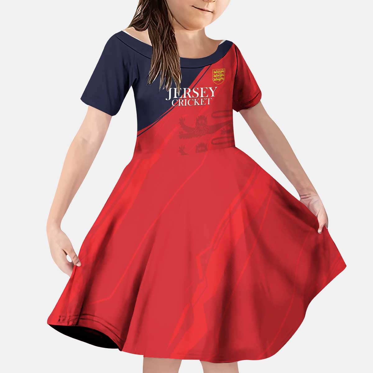 Custom Bailiwick of Jersey Cricket Kid Short Sleeve Dress Jer Lions Champion Red Version - Wonder Print Shop