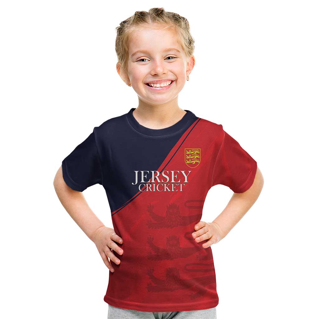 Custom Bailiwick of Jersey Cricket Kid T Shirt Jer Lions Champion Red Version - Wonder Print Shop