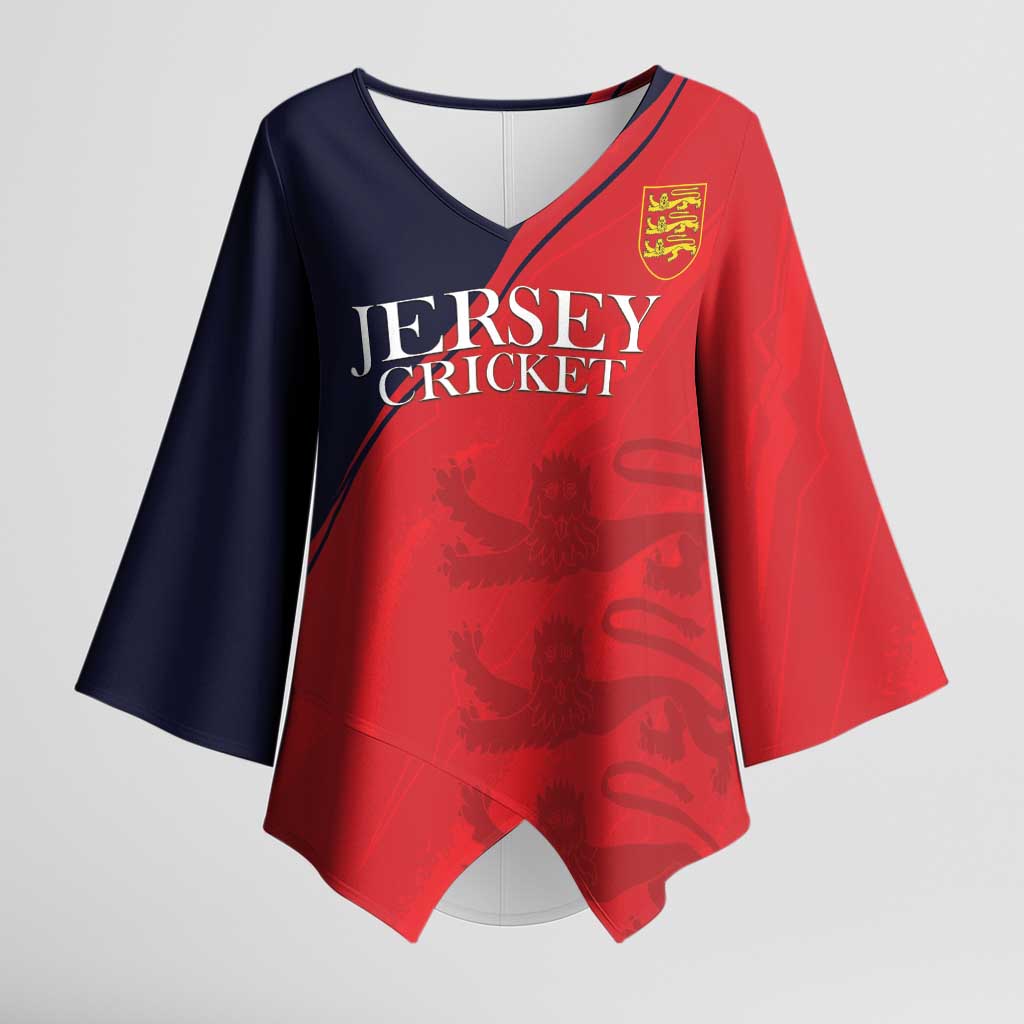 Custom Bailiwick of Jersey Cricket Kimono Sleeve Blouse Jer Lions Champion Red Version - Wonder Print Shop