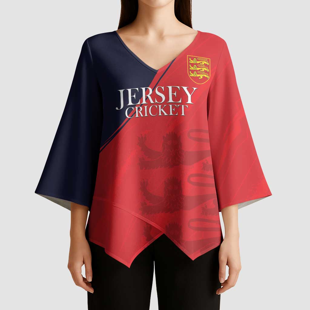Custom Bailiwick of Jersey Cricket Kimono Sleeve Blouse Jer Lions Champion Red Version - Wonder Print Shop