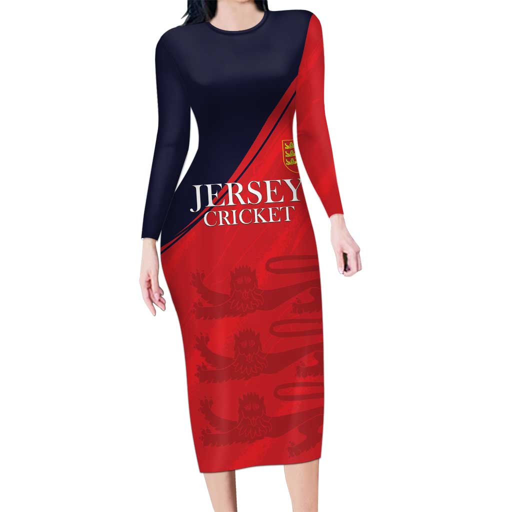 Custom Bailiwick of Jersey Cricket Long Sleeve Bodycon Dress Jer Lions Champion Red Version - Wonder Print Shop