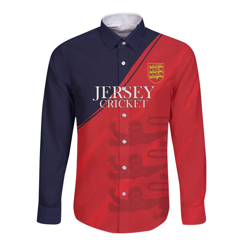 Custom Bailiwick of Jersey Cricket Long Sleeve Button Shirt Jer Lions Champion Red Version - Wonder Print Shop