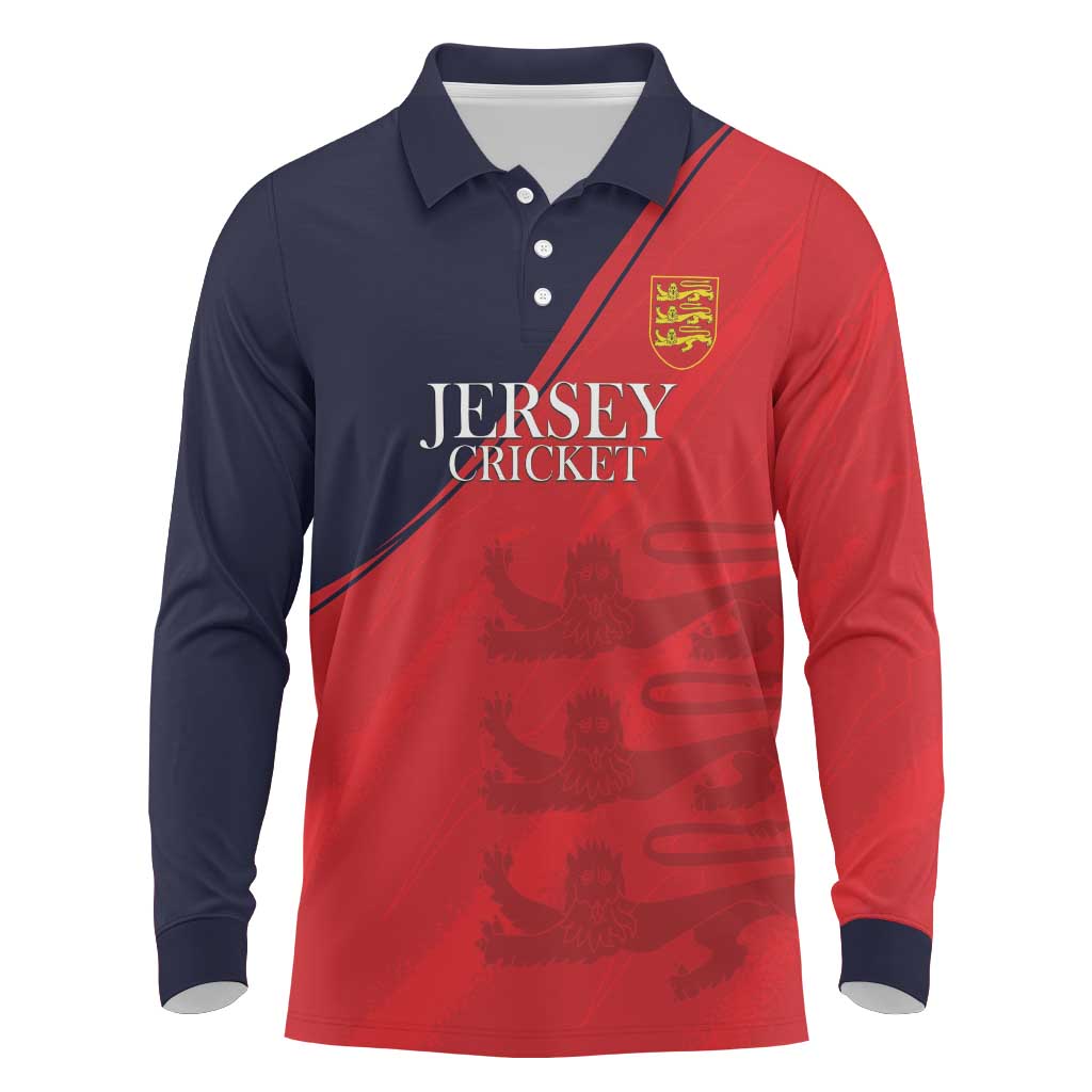 Custom Bailiwick of Jersey Cricket Long Sleeve Polo Shirt Jer Lions Champion Red Version - Wonder Print Shop