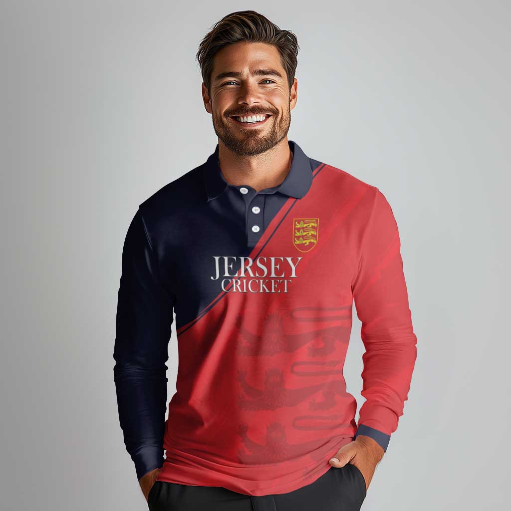 Custom Bailiwick of Jersey Cricket Long Sleeve Polo Shirt Jer Lions Champion Red Version - Wonder Print Shop