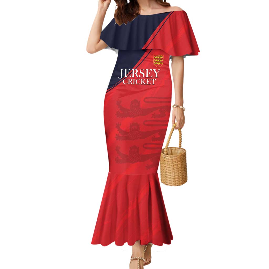 Custom Bailiwick of Jersey Cricket Mermaid Dress Jer Lions Champion Red Version - Wonder Print Shop