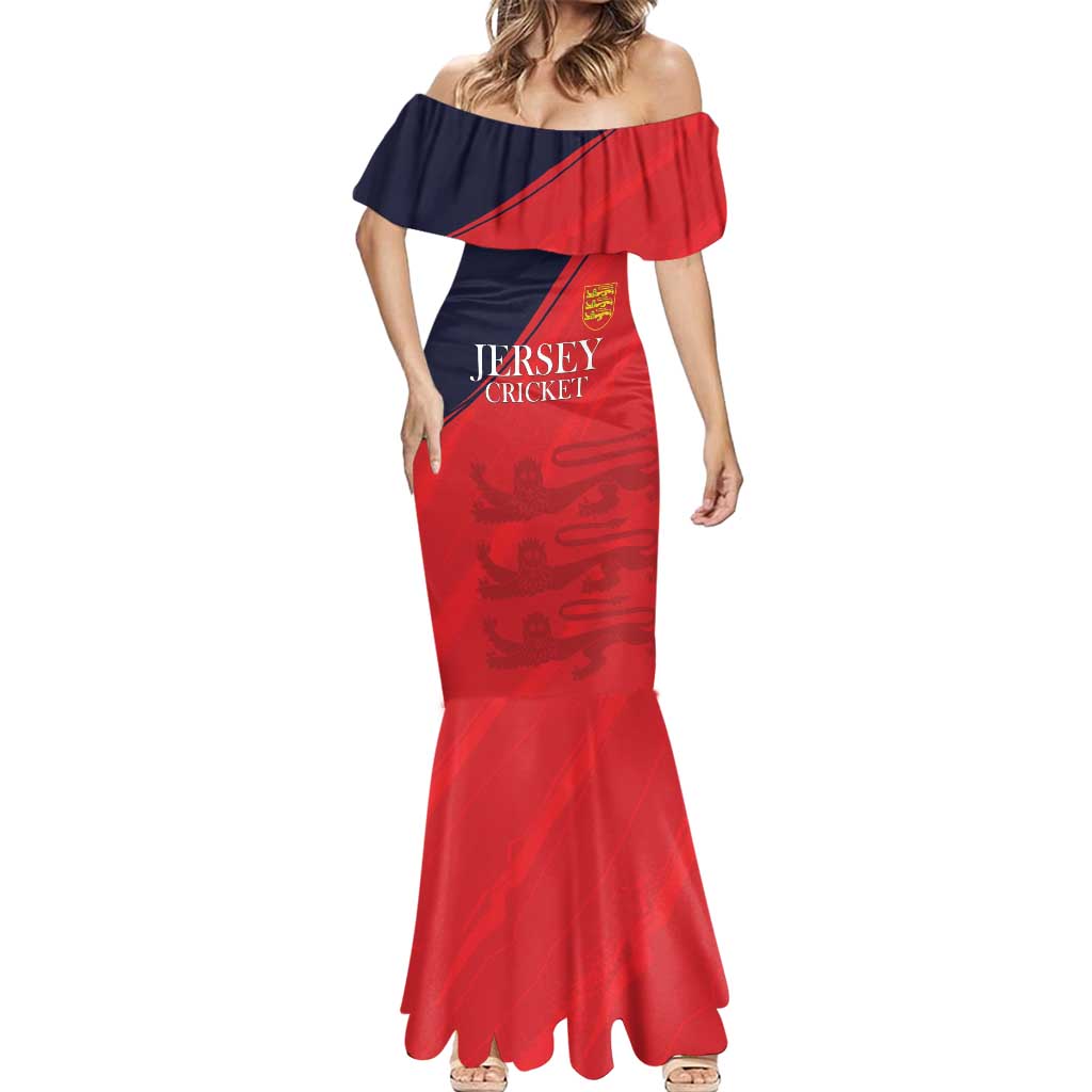 Custom Bailiwick of Jersey Cricket Mermaid Dress Jer Lions Champion Red Version - Wonder Print Shop