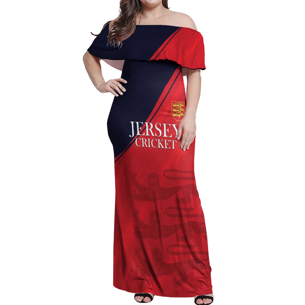 Custom Bailiwick of Jersey Cricket Off Shoulder Maxi Dress Jer Lions Champion Red Version - Wonder Print Shop
