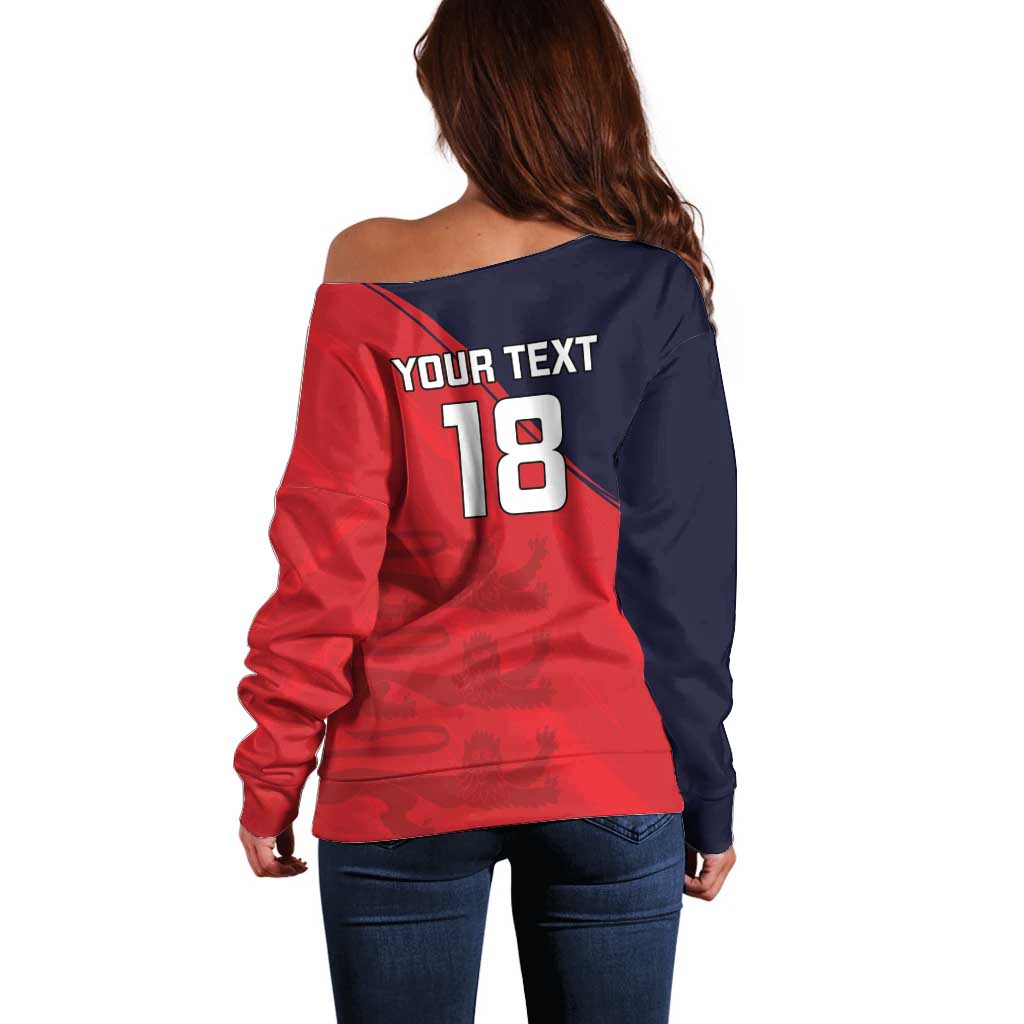 Custom Bailiwick of Jersey Cricket Off Shoulder Sweater Jer Lions Champion Red Version - Wonder Print Shop