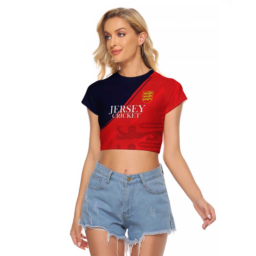 Custom Bailiwick of Jersey Cricket Raglan Cropped T Shirt Jer Lions Champion Red Version - Wonder Print Shop